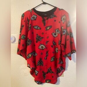 Vtg First Time 80s Tunic Shirt With All Over Broach Pattern And Side Pocket L